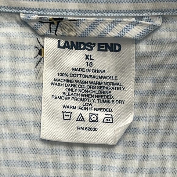 NWOT Lands End Night Shirt Nightgown Blue and White stripe Bees XL / 18 - Picture 2 of 4